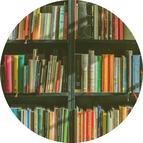 Colorful bookshelves filled with diverse literature, sunlit and vibrant. Norden Pacific Press's vibrant nonfiction, self-help, workbooks, teaching guides, and children's picture books on sunlit shelves, spreading positivity, happiness, and compassion.